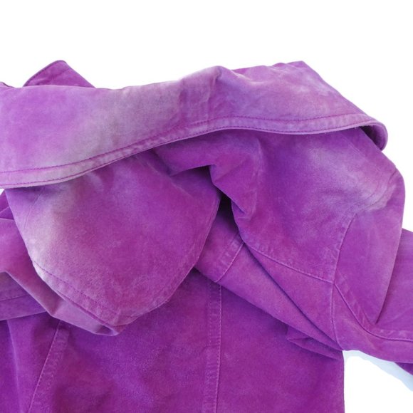 Chicos Suede LeaTHeR Jacket Raspberry Pink Poly Lining 1 M 8 - Picture 5 of 10